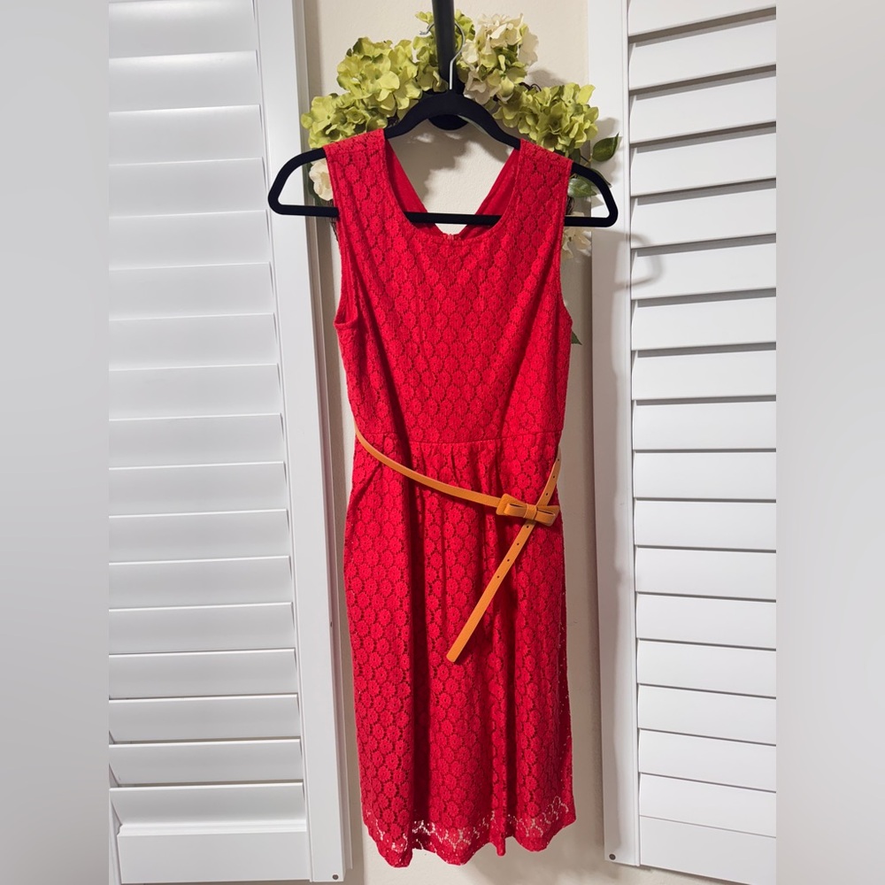 Boutique. Red Lace Dress. Girls 4-5 years.  with caramel Belt